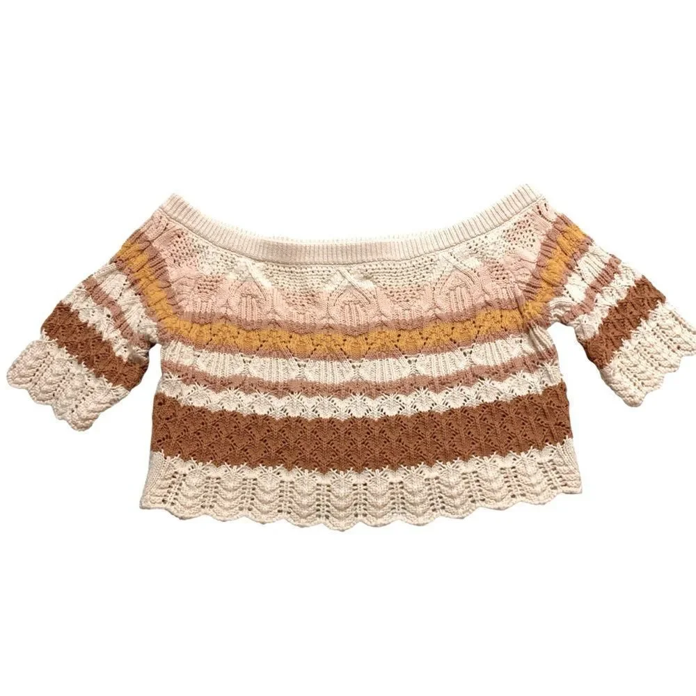 ba&sh Jansan Striped Crochet Knit Crop Top - Picture 4 of 7